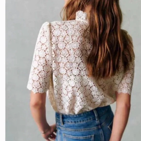 NWT Sezane Lisana Top in Guipure Ivory Size 4 - Picture 2 of 8